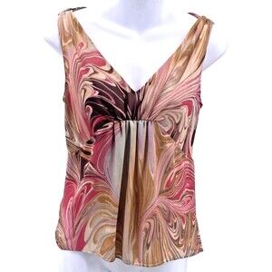 Lafayette 148 New York Blouse 2 Silk Pink Mocha Mousse Print Sleeveless Babydoll